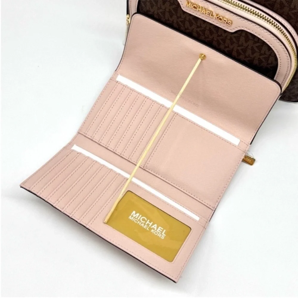 Michael Kors Jaycee Medium Logo Backpack & Matching Trifold Wallet Powder Blush - Picture 12 of 13